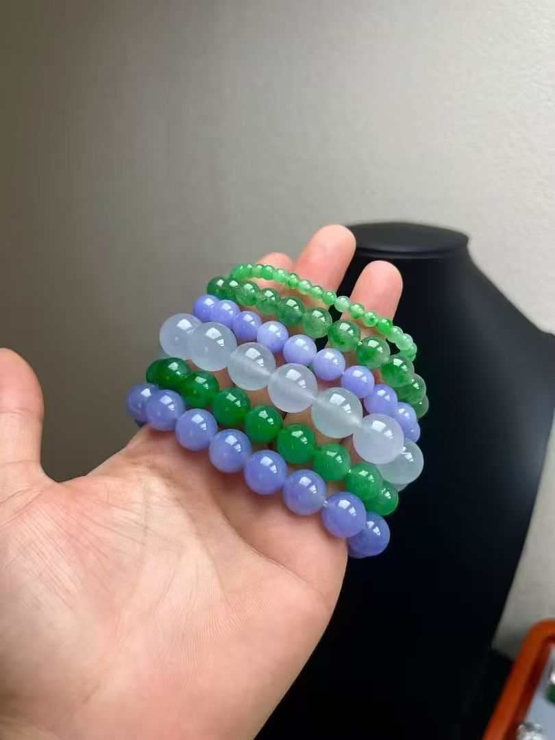 天然缅甸翡翠A货手串帝王绿阳绿冰种老坑
