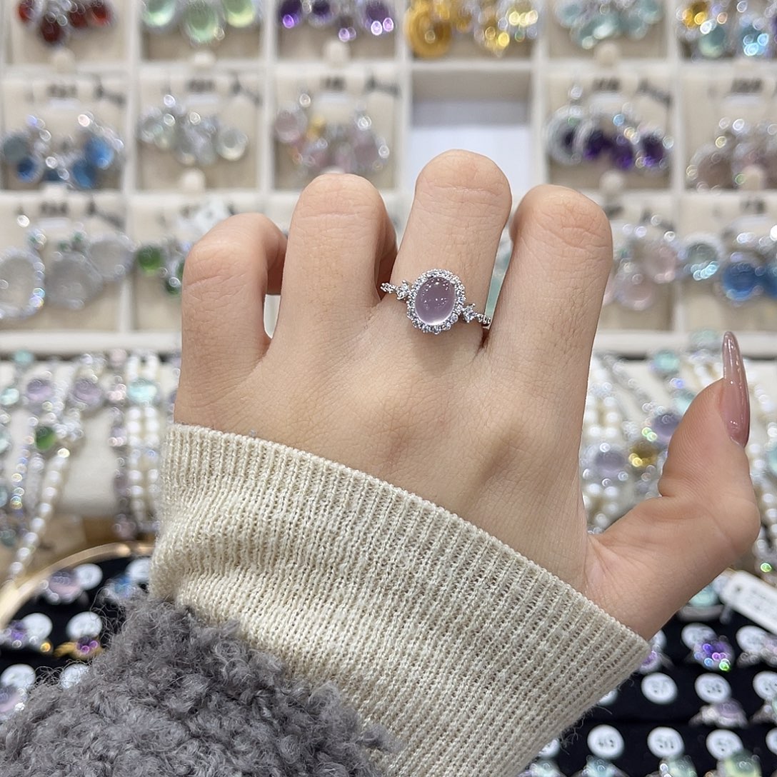 紫***忆蛇纹石玉银S925镶嵌戒指