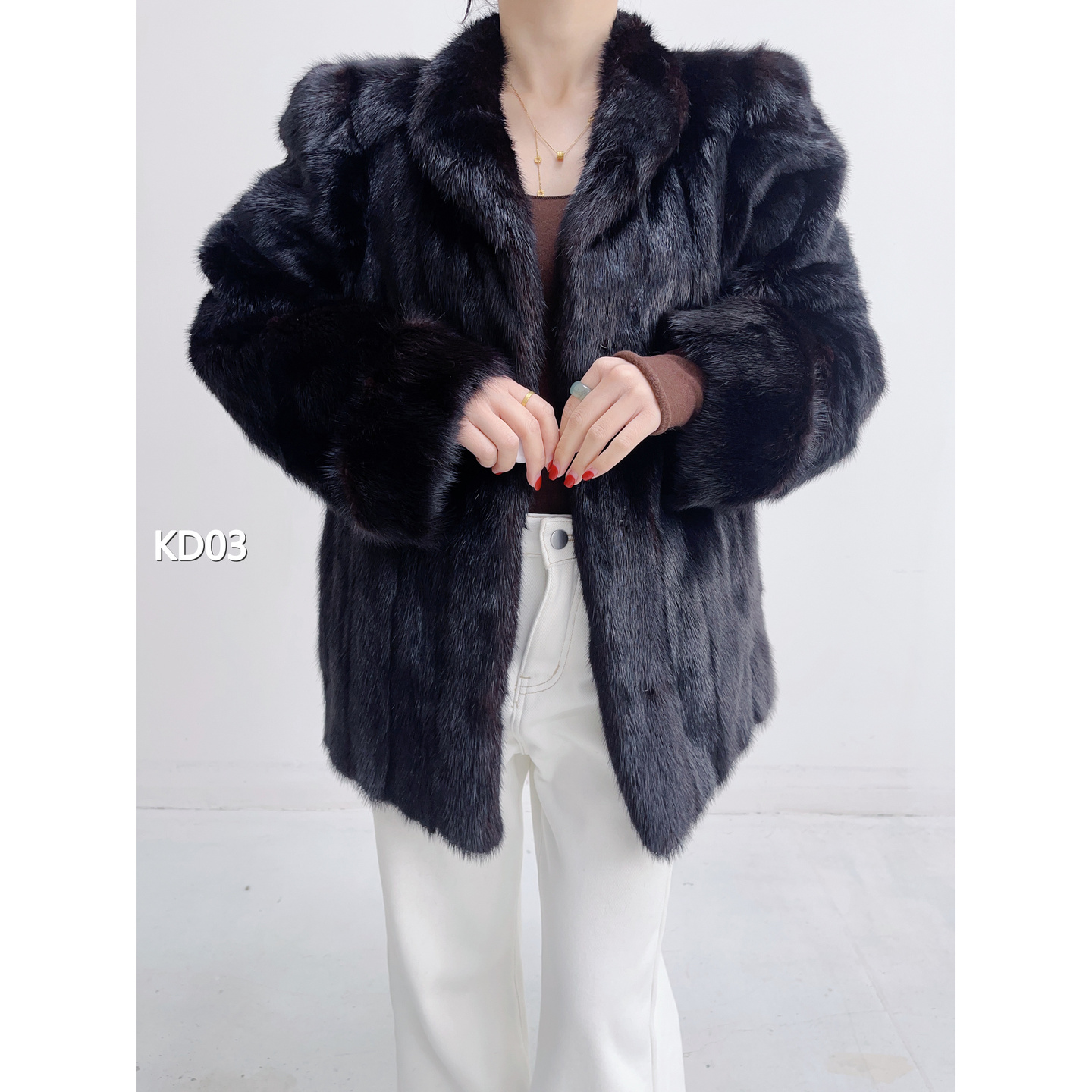 【KD03】L 红黑色短款全抽水貂毛大衣（肩43胸108衣68袖59）28003