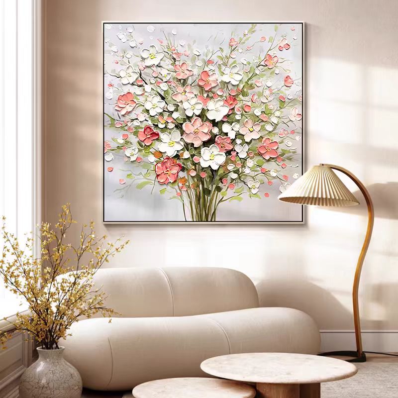  奶油风入户玄关装饰画花朵挂画客厅7070