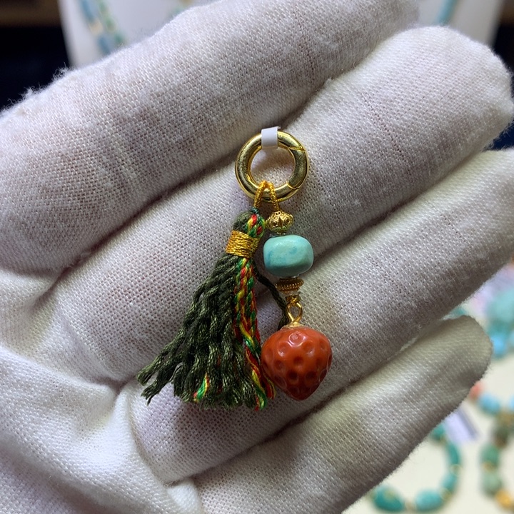 绿松石银S925镀金镶嵌挂件