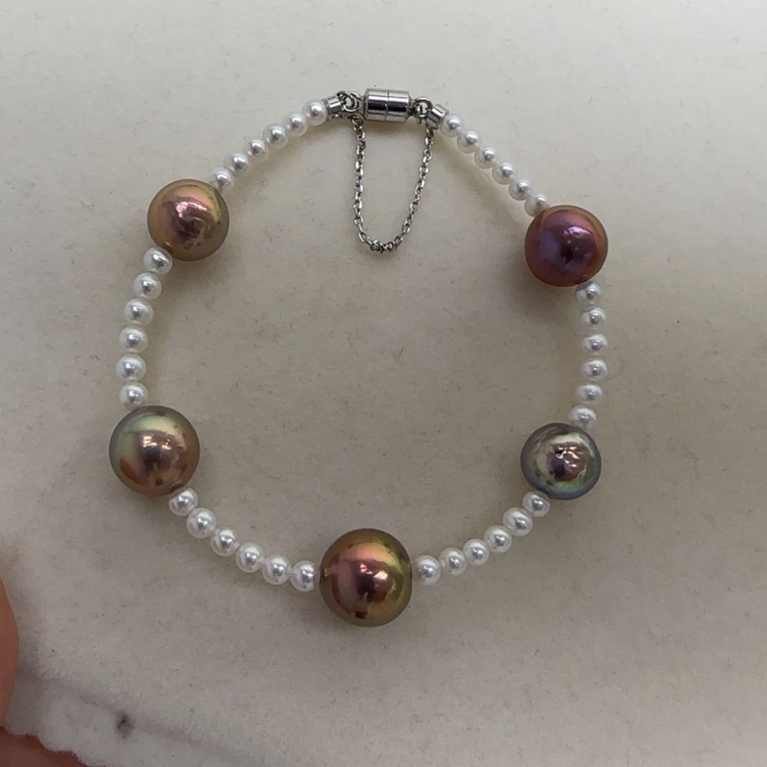 银S925镶嵌淡水珍珠手链