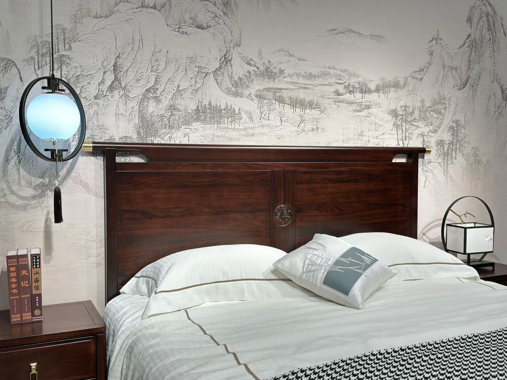 新中式客厅儿童可用拼床可储藏雕刻主卧轻奢家用实木床中式整板