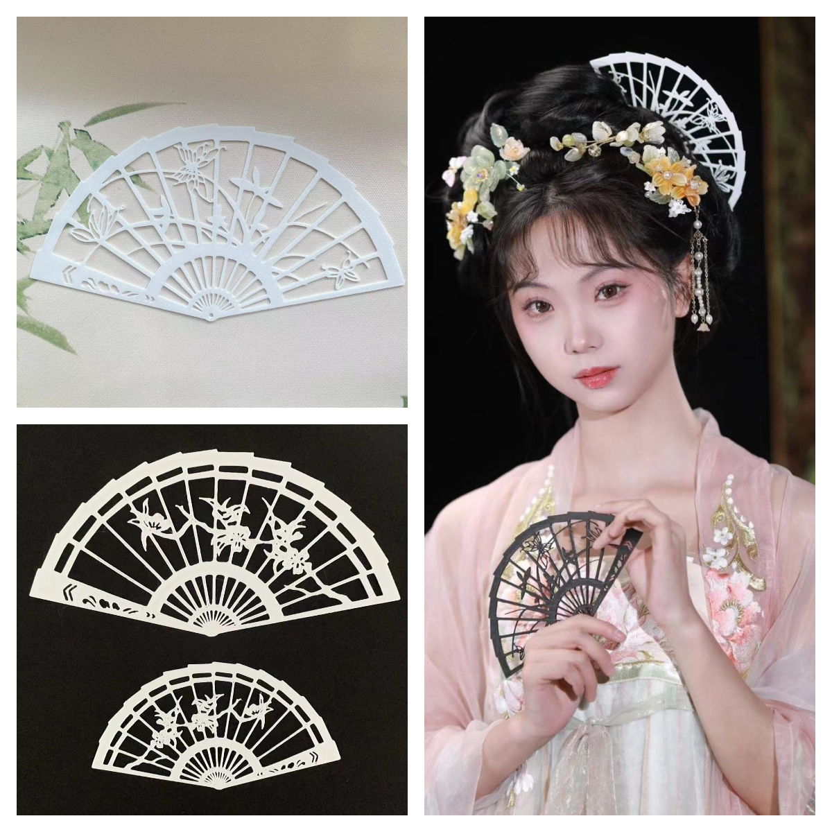 笨手笨脚-梅花扇造型汉服配饰发簪镂空设计拍照百搭古装饰品