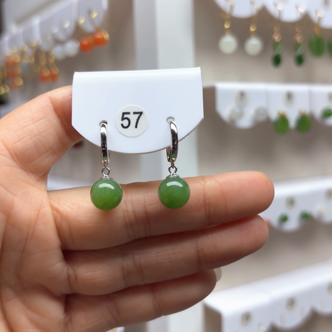 和田玉耳饰银S925镶嵌