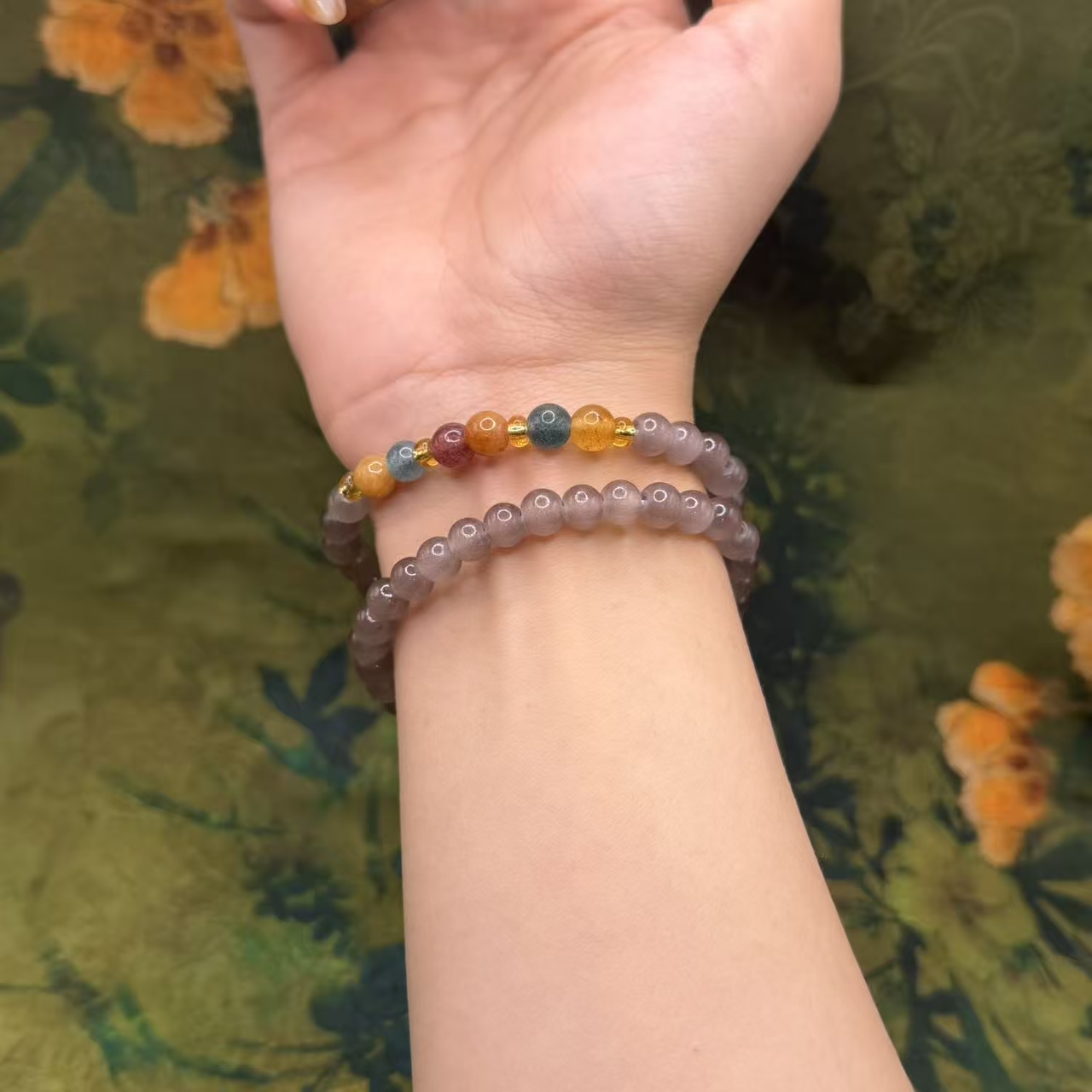 S1496-精品灰色琉璃双圈手串无礼盒