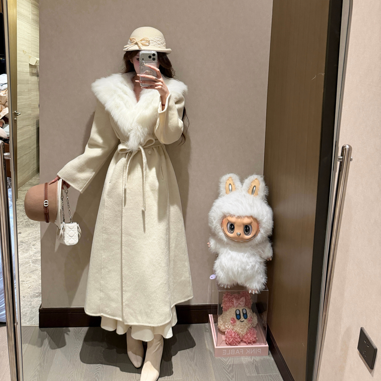 周周·【冰川雪狐】可拆卸狐狸毛大翻领收腰双面羊毛大衣