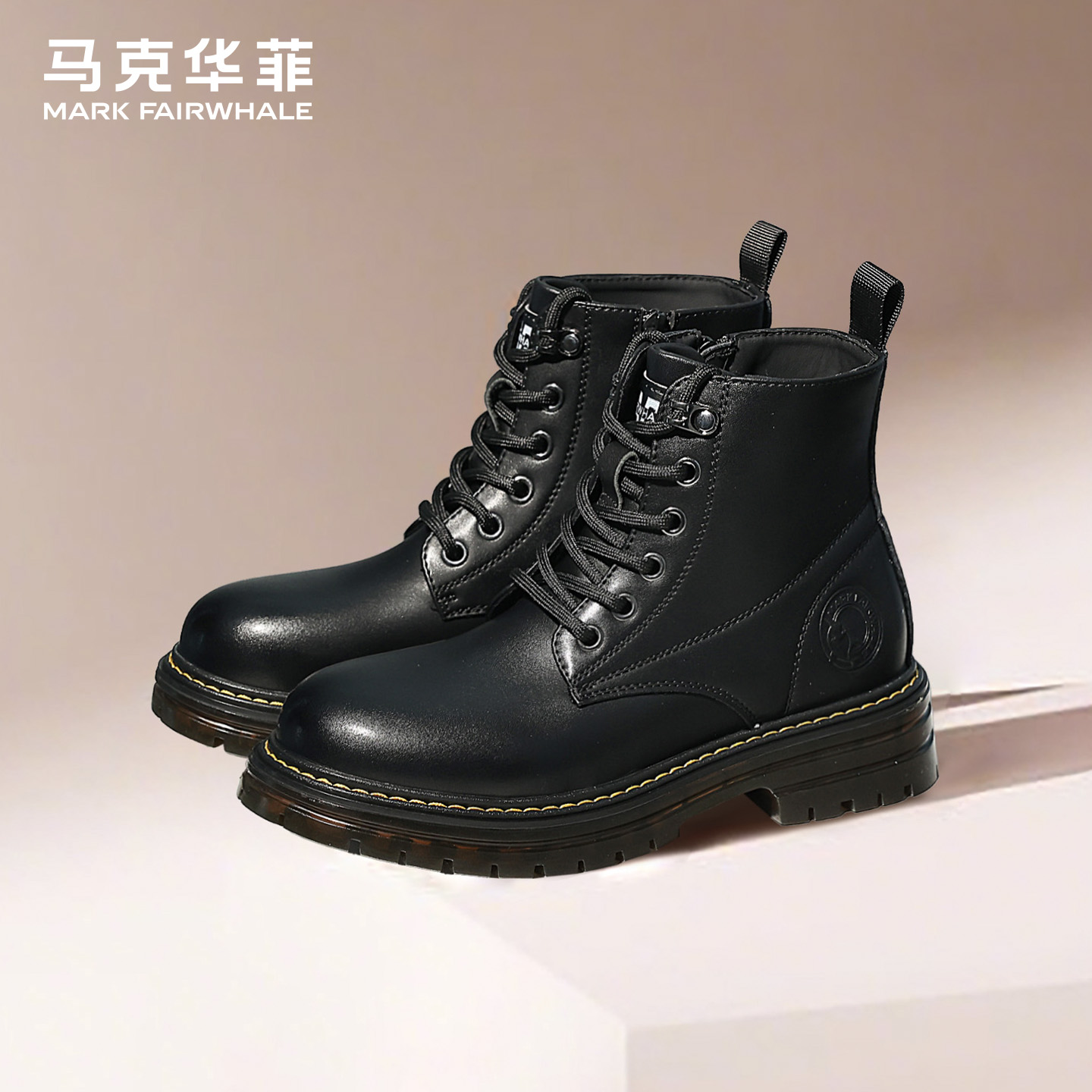 马克华菲马丁靴女2025秋季新款增高皮靴显瘦黑色靴子英伦真皮短靴商品图