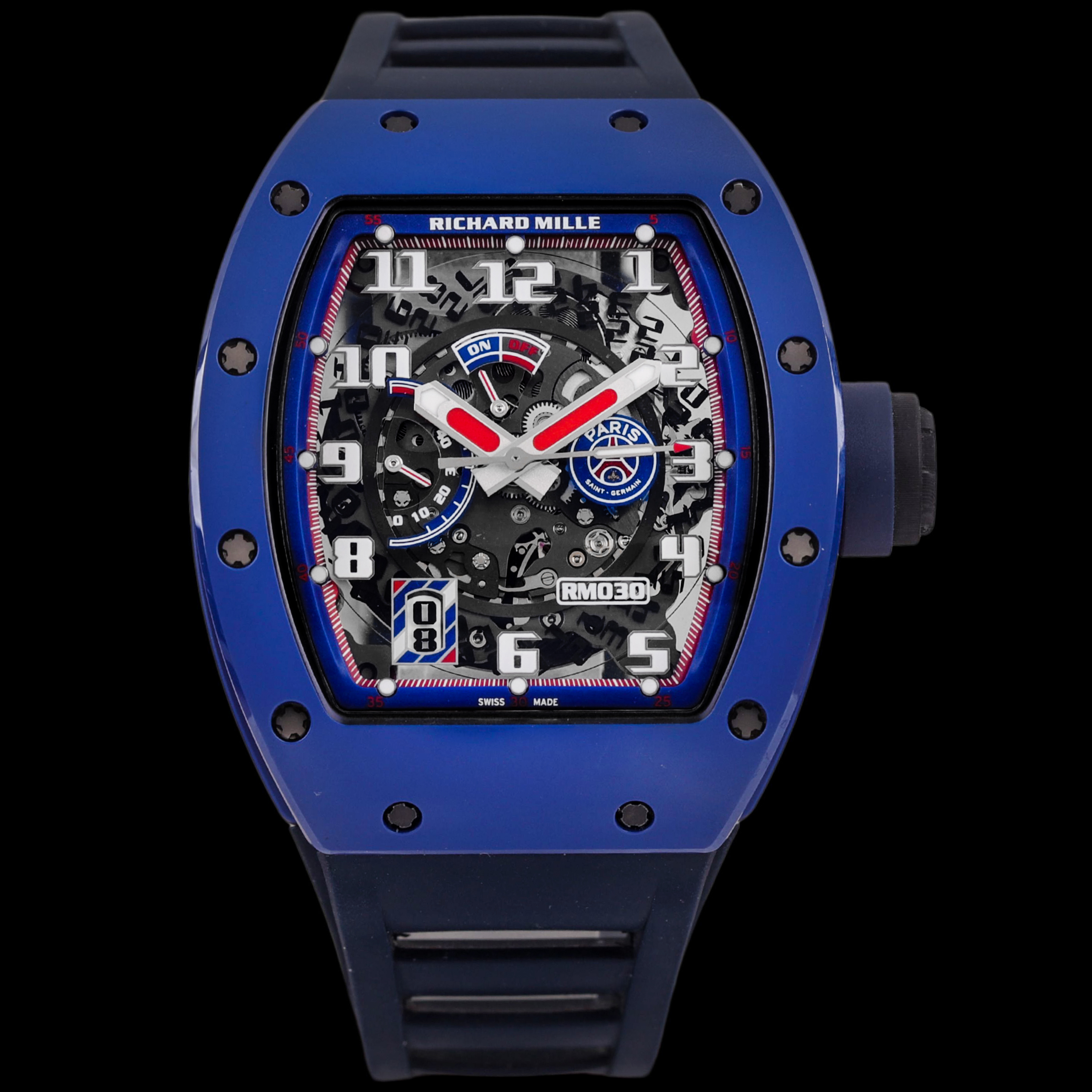 99新 Richard Mille 蓝陶瓷侧红巴黎限量RM030/18年二手无盒