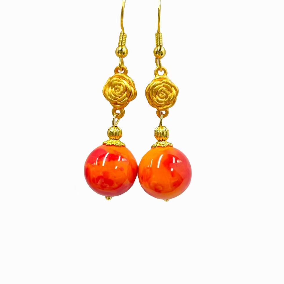 藏洪花玛瑙耳饰 A28-305