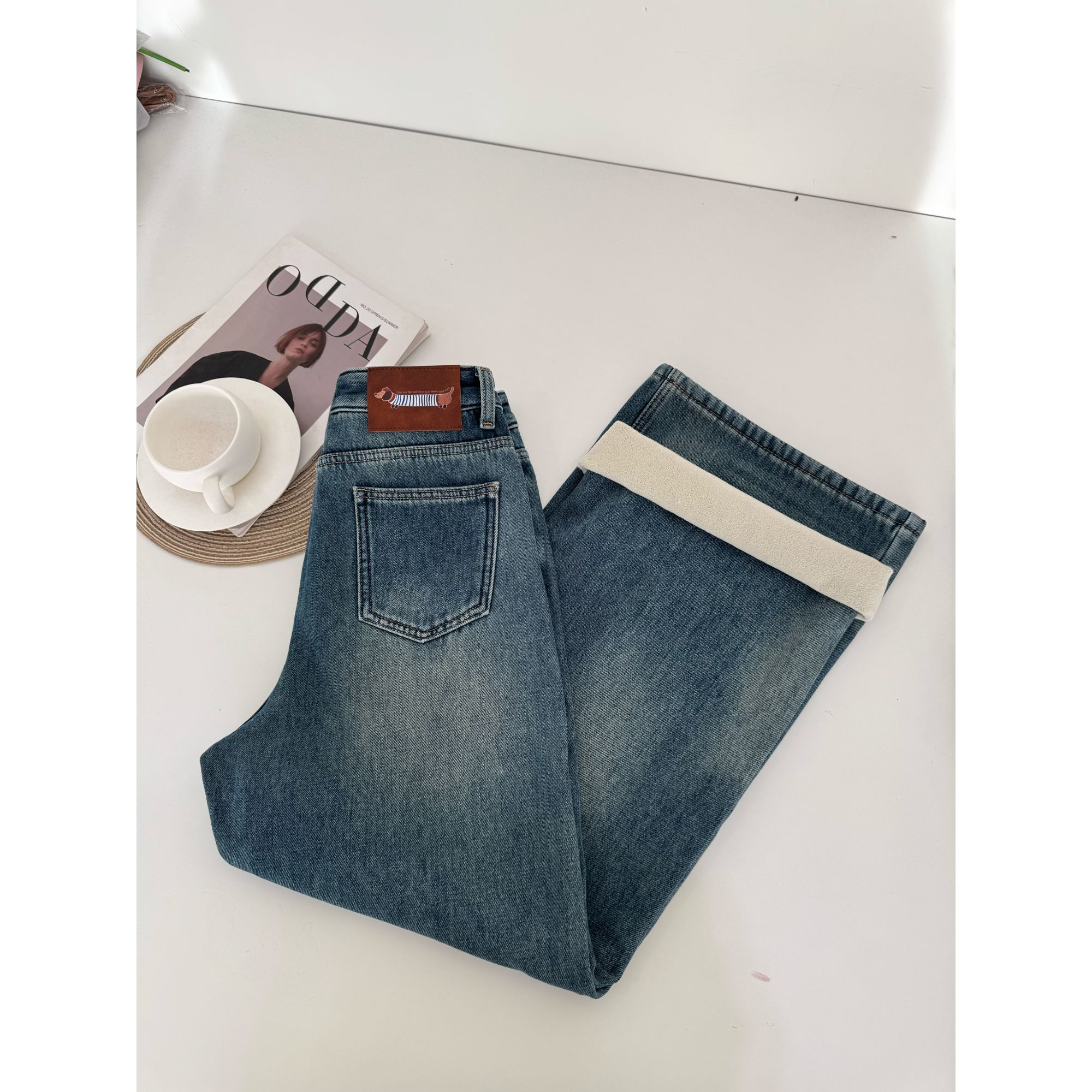 【腊肠狗】加绒窄版牛仔裤女款显瘦百搭宽松阔腿裤休闲秋冬厚款裤子