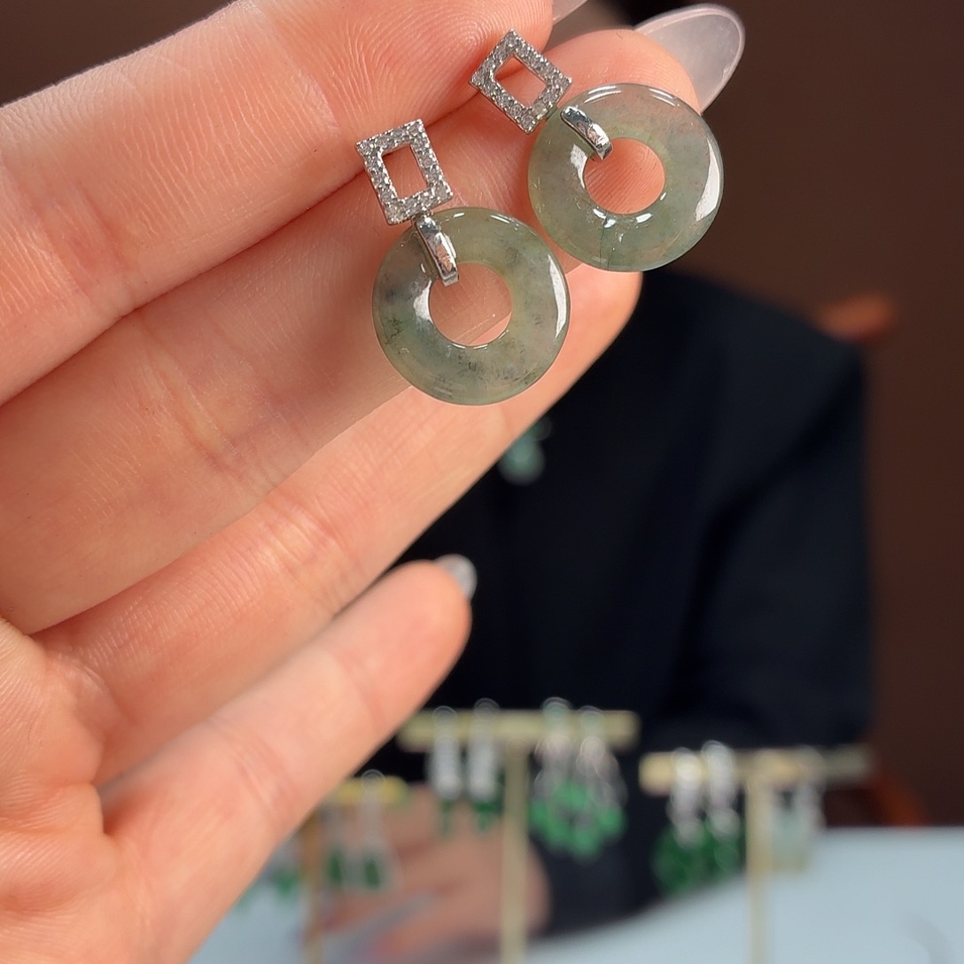 翡翠银S925镶嵌耳饰