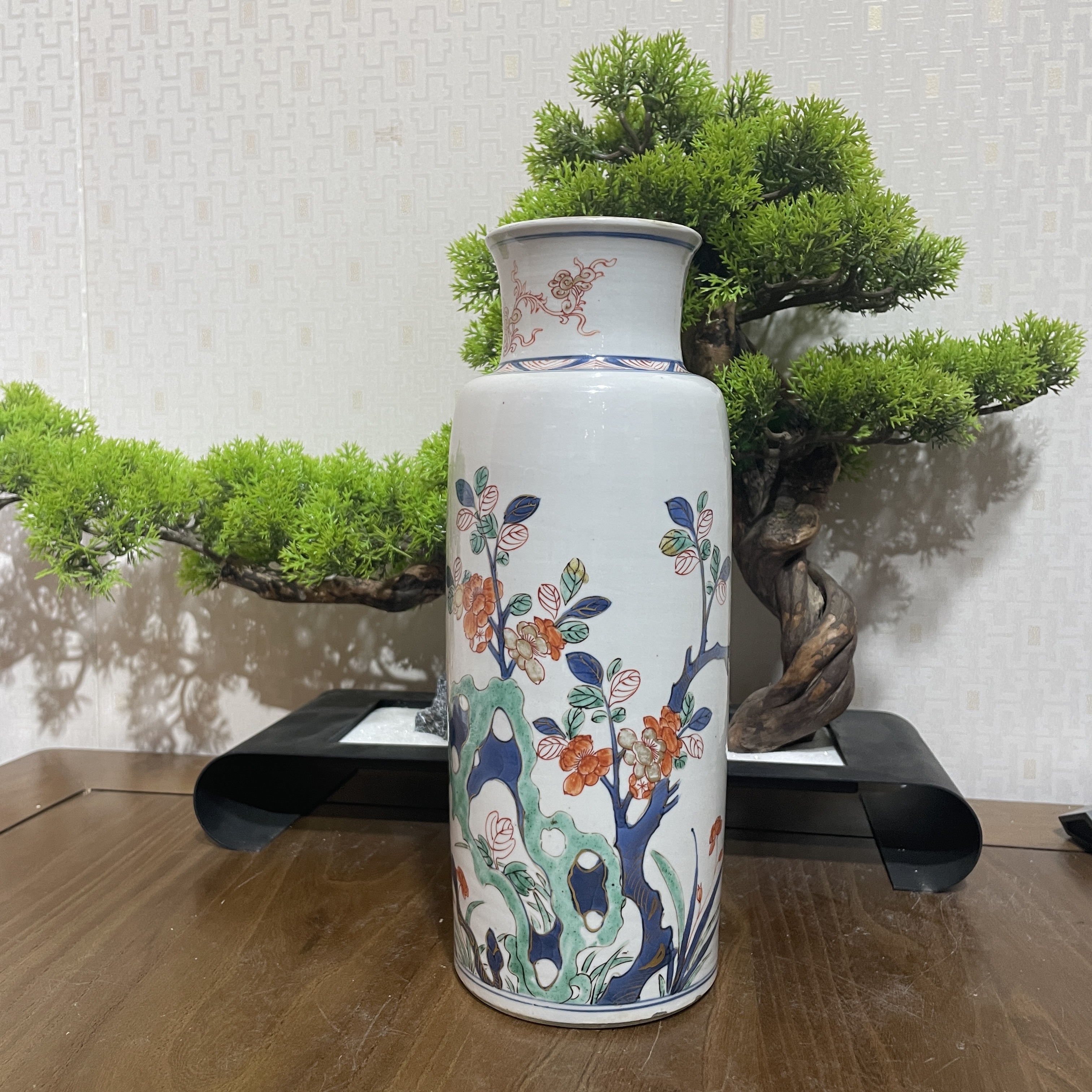 清康熙青花五彩筒式瓶【古董拍卖】