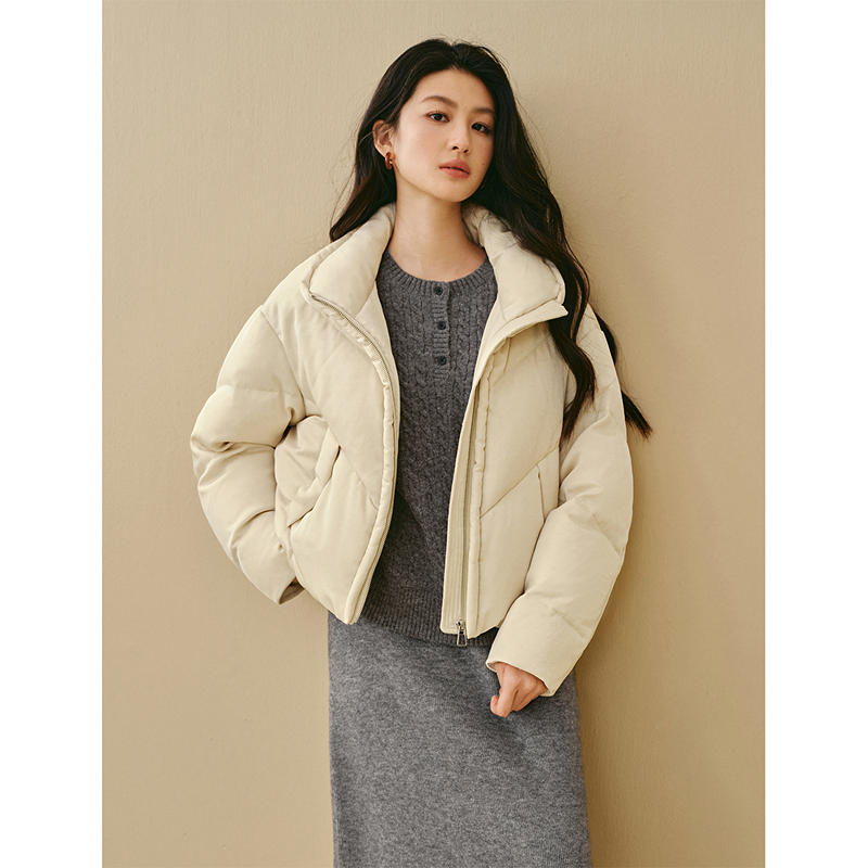 【品牌专柜】茵曼25冬季休闲小欧包立领羽绒服短款面包服保暖外套