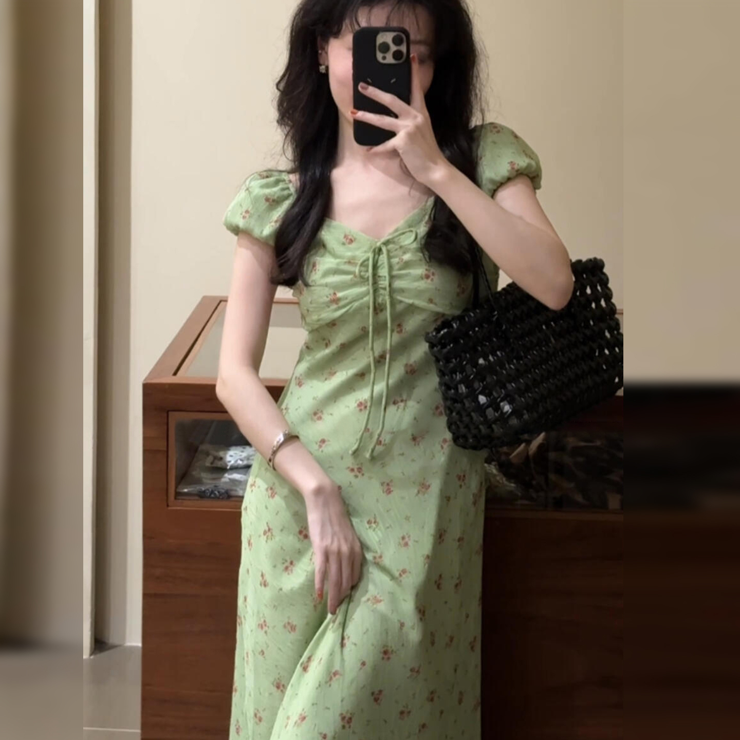 【现货+运补】法式气质碎花连衣裙女夏修身显瘦漂亮长裙清仓4076