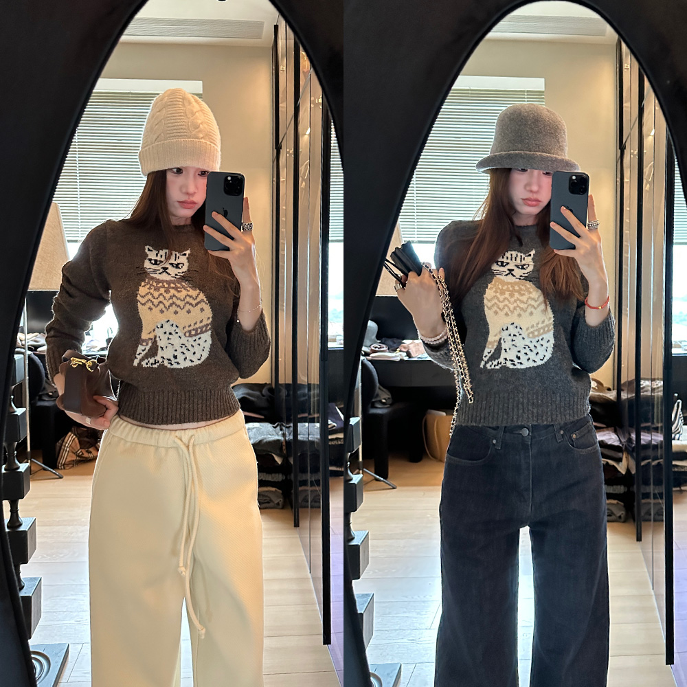 LA  趣味小猫咪 提花 套头毛衣 32037