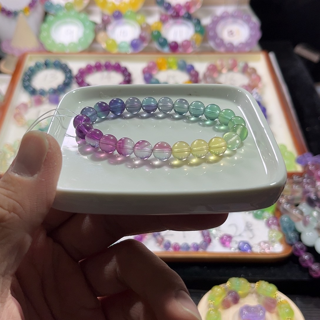 未镶嵌手链萤石彩虹单圈8加