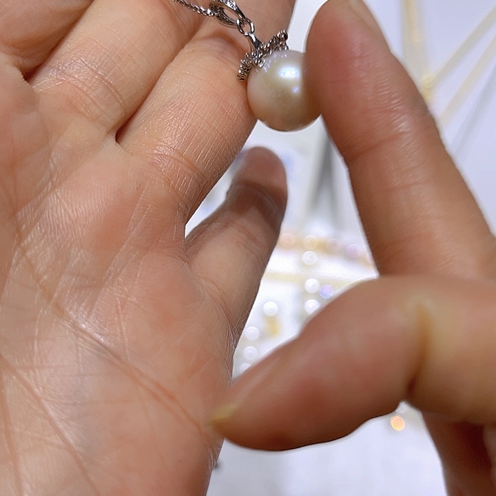 淡水珍珠白珠银色雪花扣银S925镶嵌