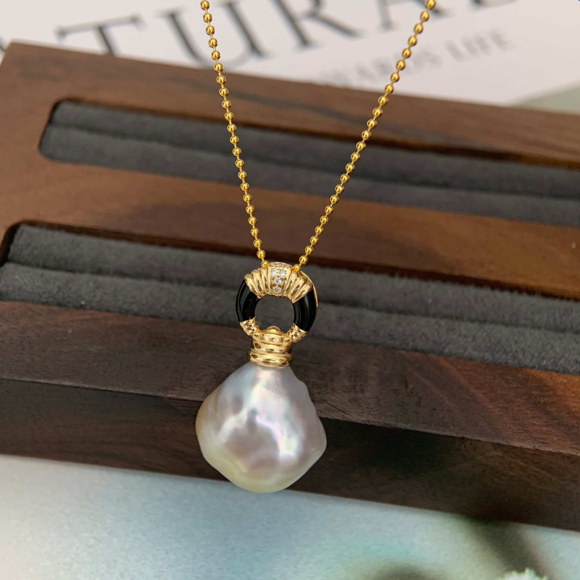 天然海水珍珠澳白鎏金巴洛克 14-15mm 个性百搭款珍珠吊坠