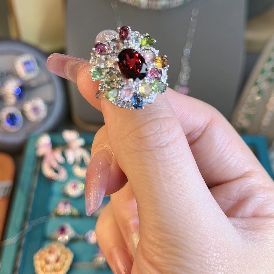 石榴石戒指银S925镶嵌