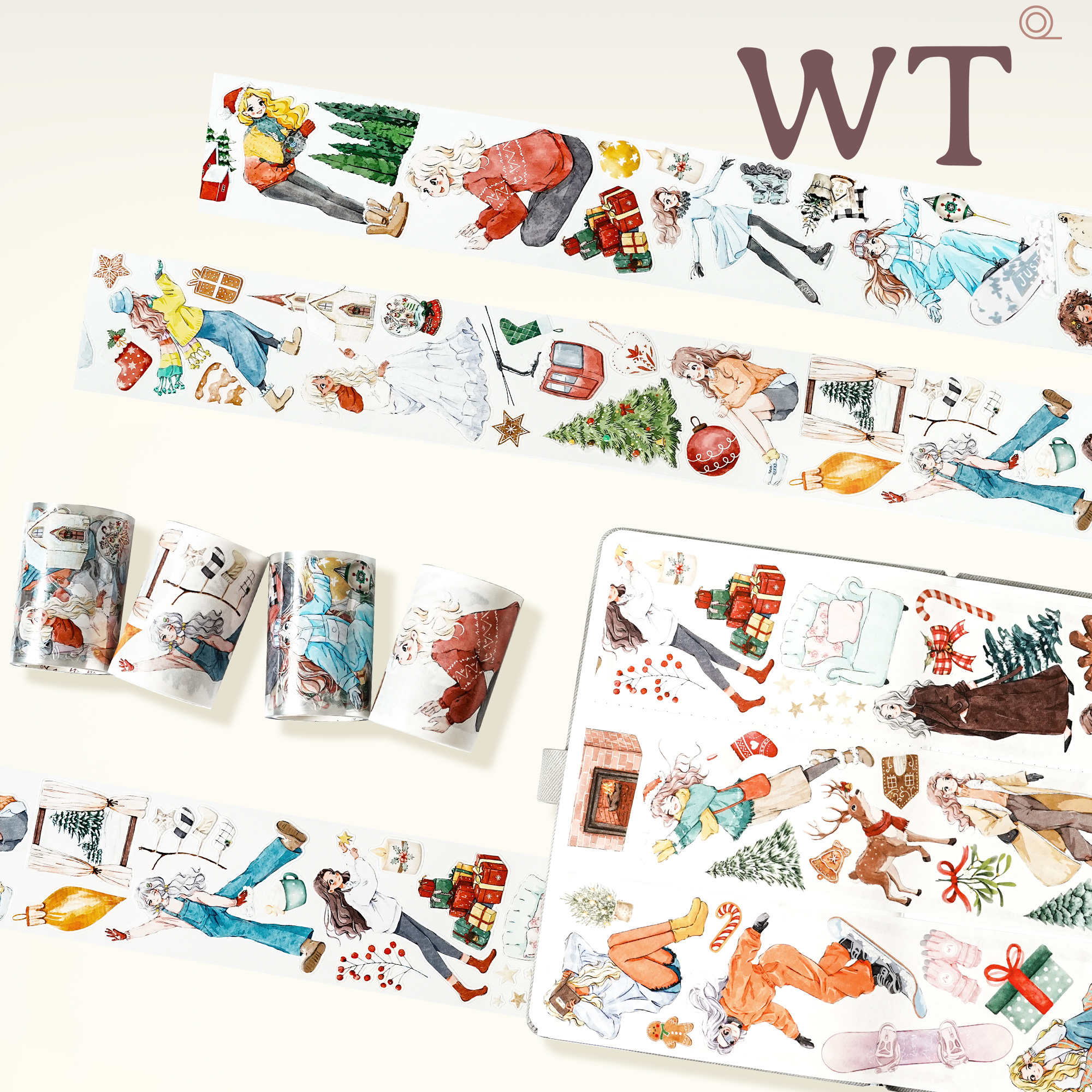 WT原创胶带 暖冬圣诞 追光圣诞 模切圣诞节冬天滑雪手帐胶带INS风