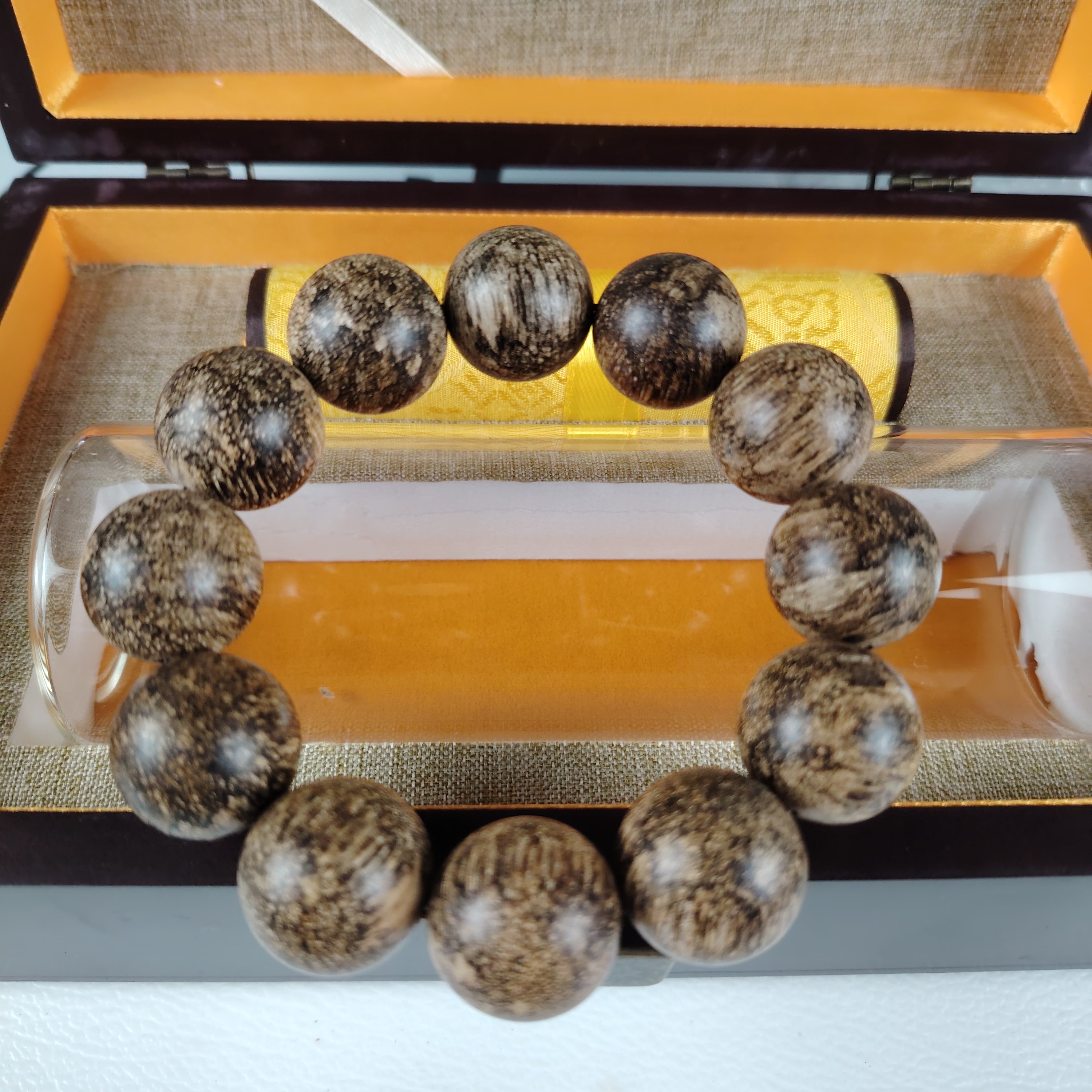 《达拉干虎斑瘤疤棋》20mm12颗精品顶口老料虫漏