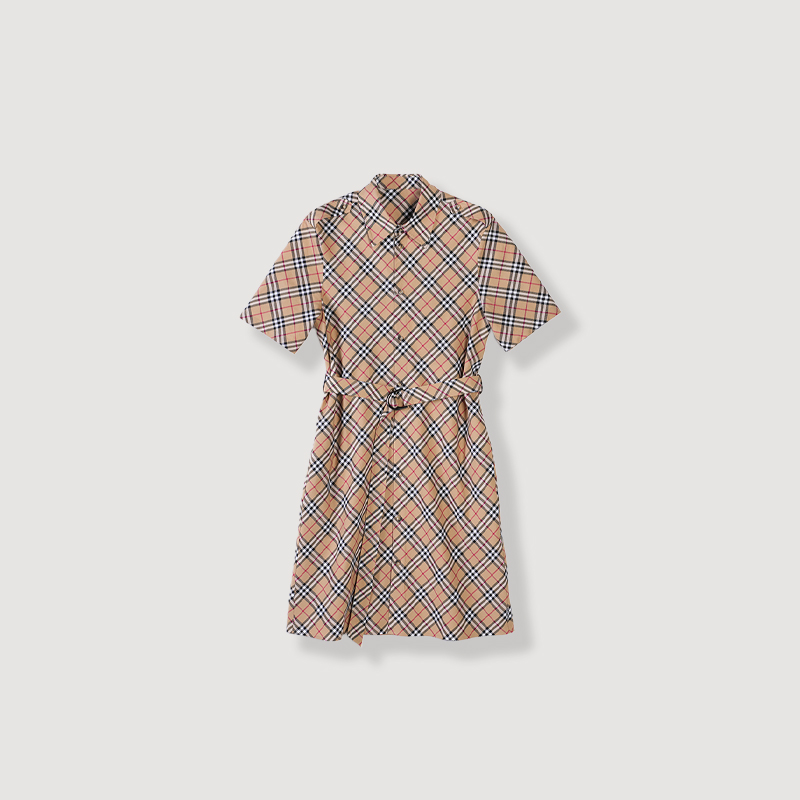 经典复古老钱风格纹棉质腰带连衣裙25A1116