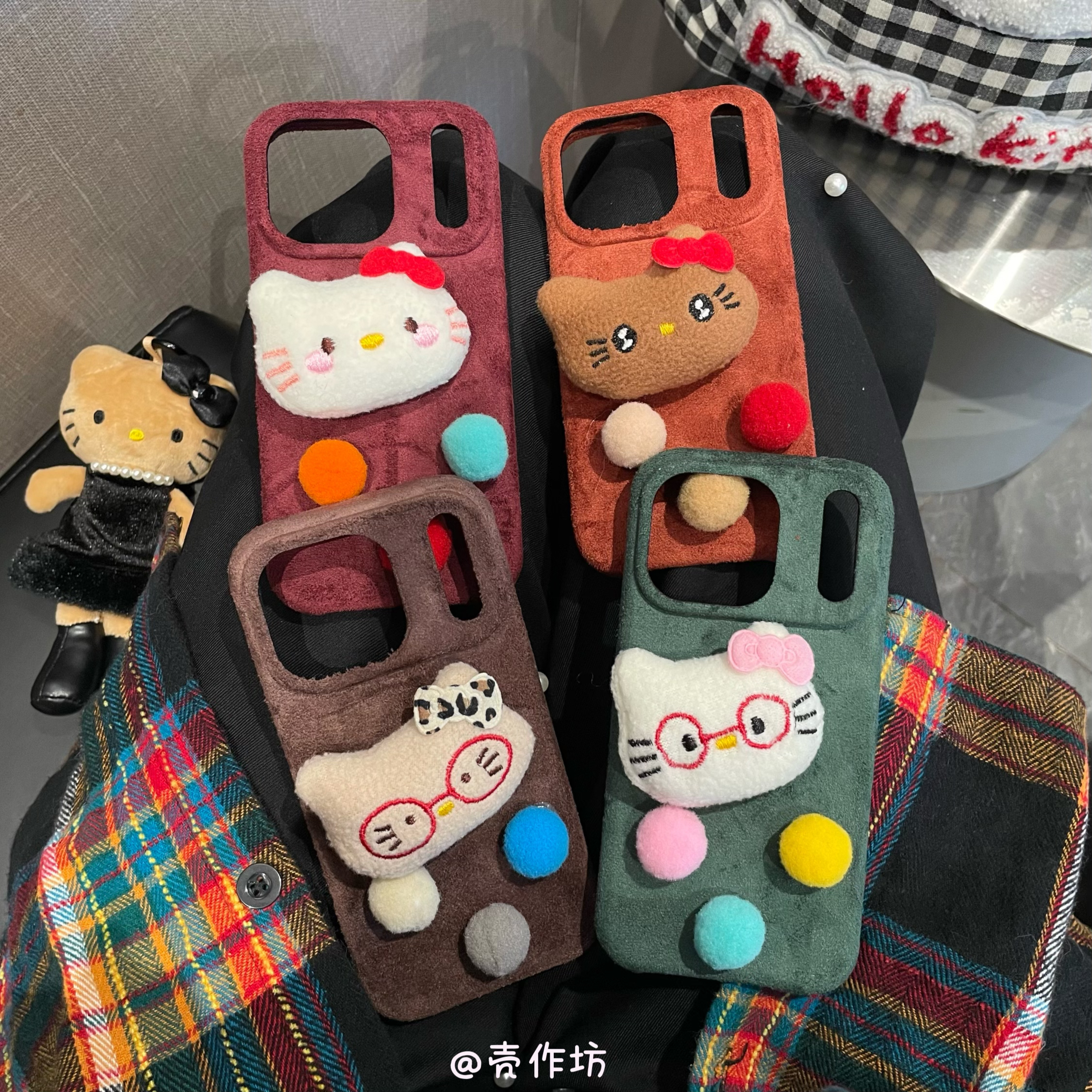 多巴胺毛绒KT猫适用苹果iPhone17/16/15/14手机壳可爱少女心设计