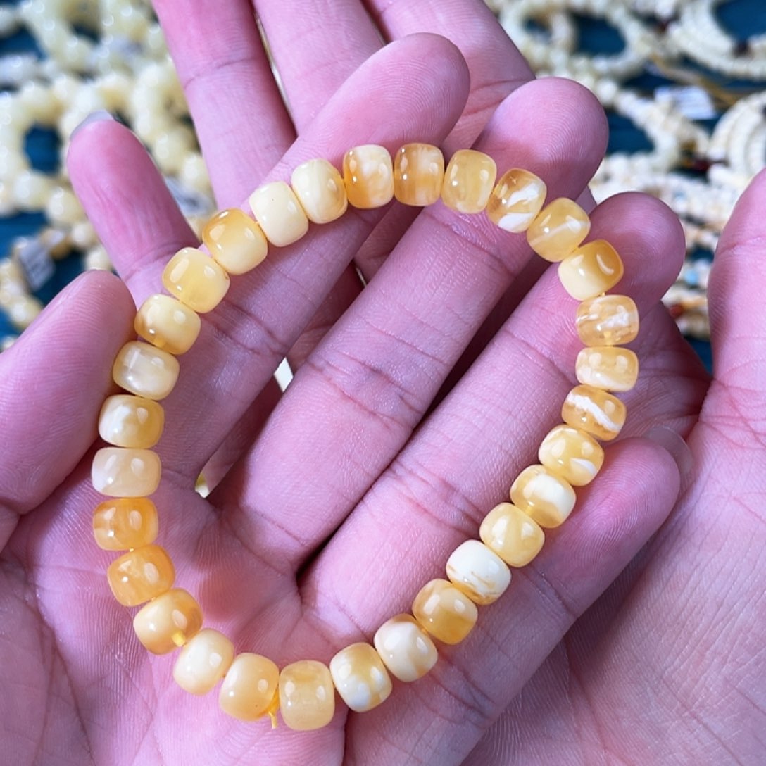 琥珀裸石未镶嵌蜜蜡老型白花手串