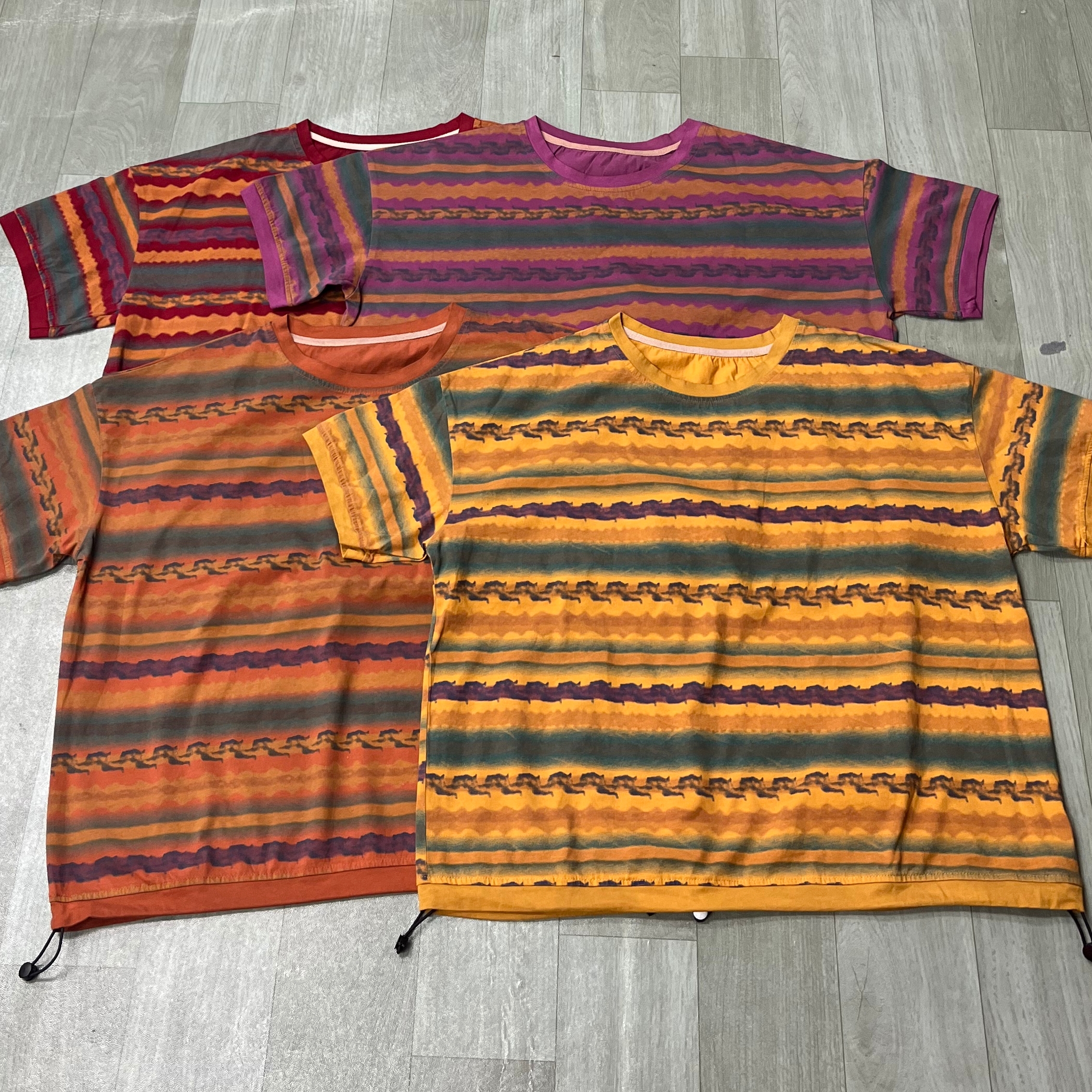 6188夏季新款宽松休闲百搭炒色做旧拉绳T恤