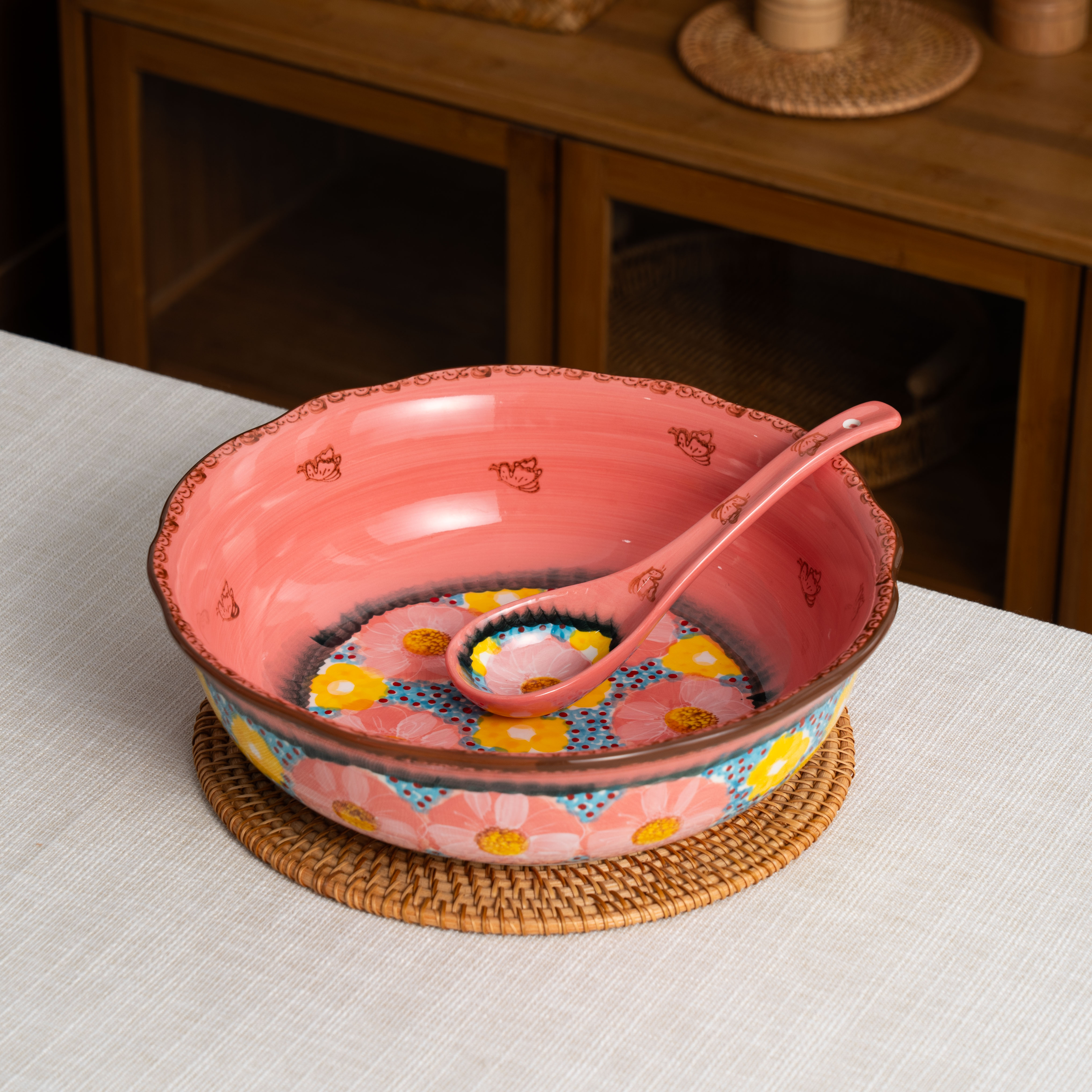 [美森专属]手绘樱花雪月-11.5英寸花边和面盆+中号勺