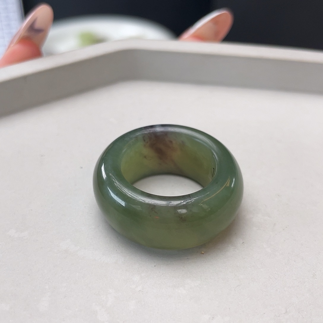 和田玉（碧玉）戒指未镶嵌24 碧玉绿飘紫翠18.3