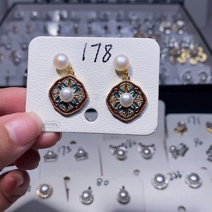 淡水珍珠耳饰银S925镶嵌