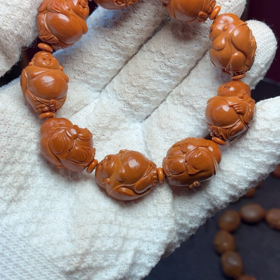 手串橄榄核玉化料大肚弥勒佛
