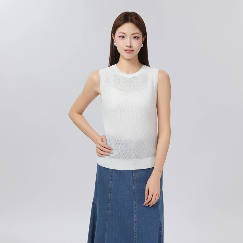 AMASS/阿玛施新款气质设计感时髦背心春秋无袖闪片背心上衣538015