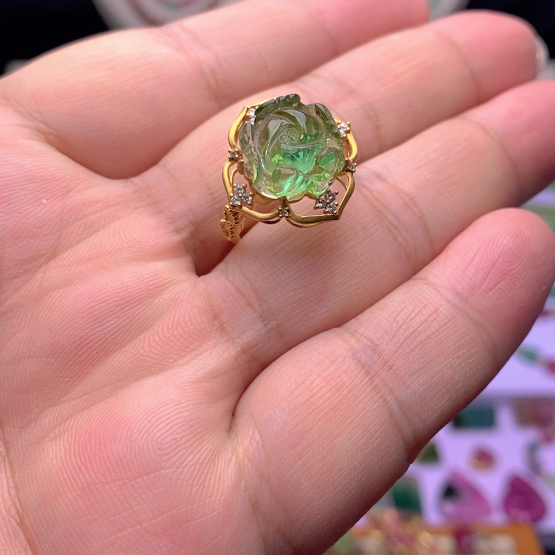 戒指18K金镶嵌碧玺碧玺