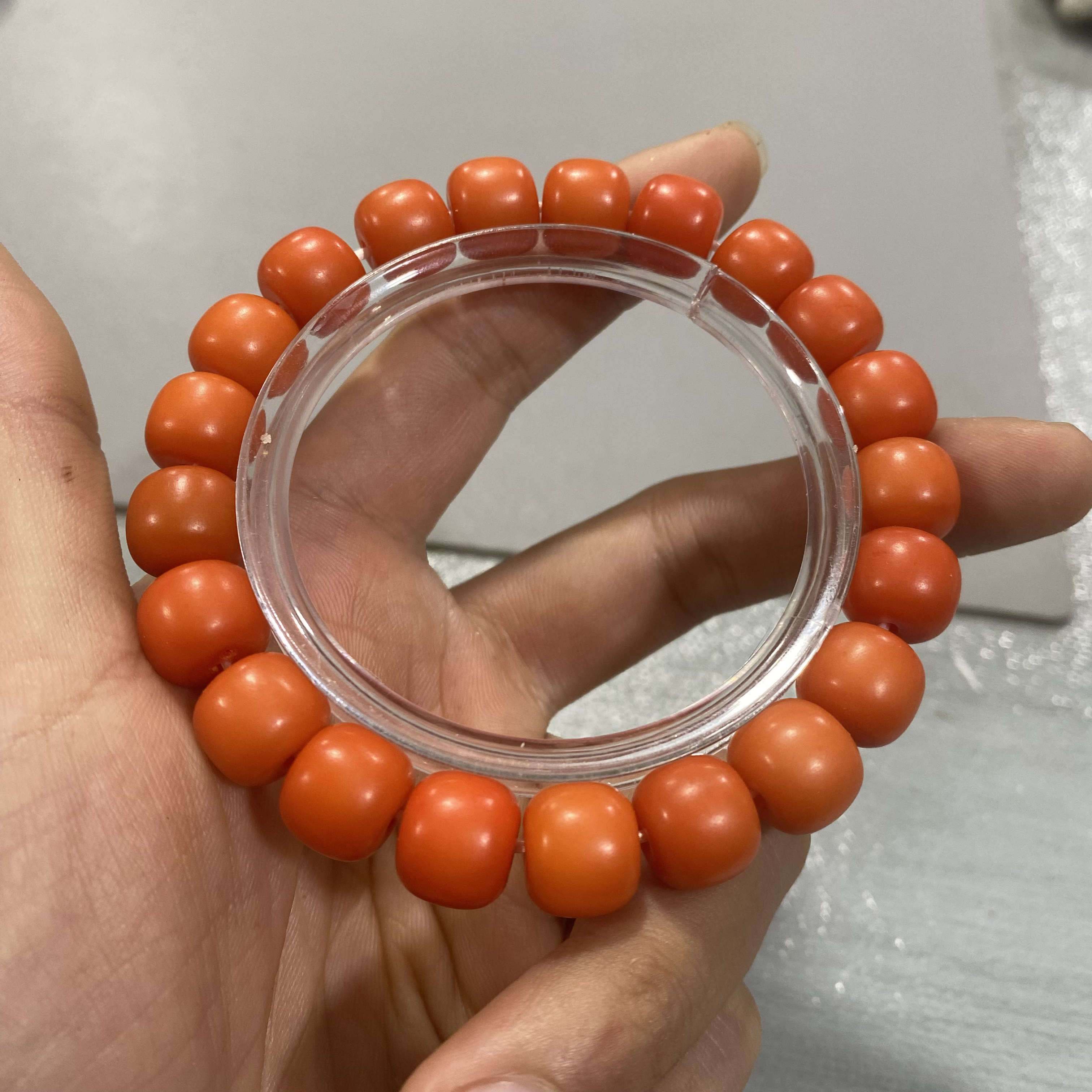 K157橘红菩提桶珠卡1.1单圈手串