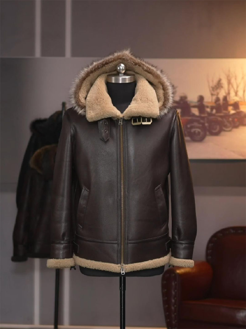 棕驼2301男士皮毛一体原生态真皮真毛外套经典B3夹克大衣冬厚皮毛