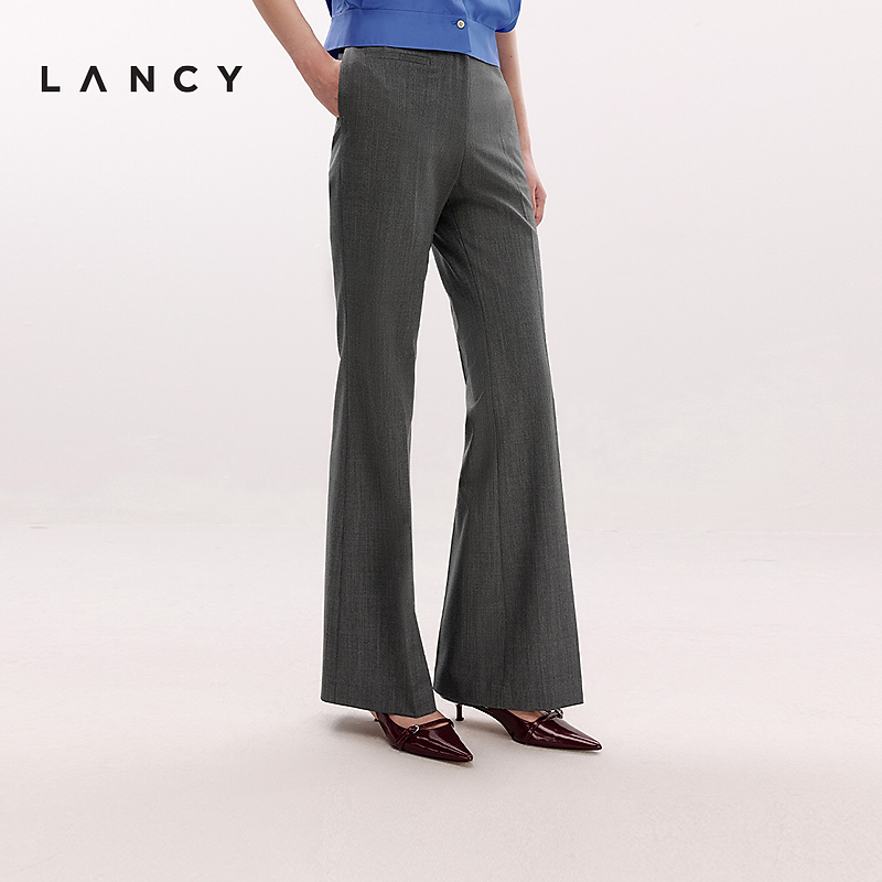 LANCY/朗姿2025夏新款通勤职业复古微喇西装裤高级简约灰色长裤女