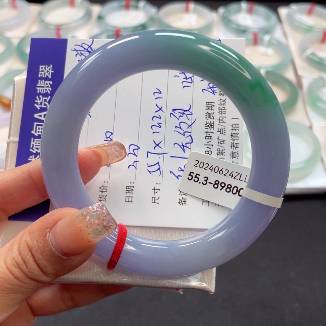 【闪购商品】翡翠手镯未镶嵌棉**糖55浓紫莫奈花园胖圆种老肉细