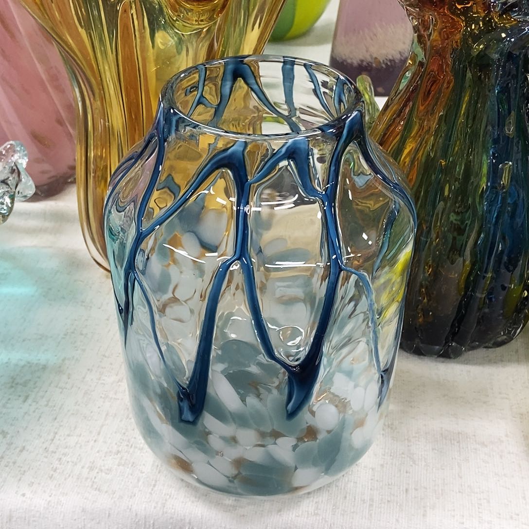 琉璃蓝色条纹琉璃摆件花瓶