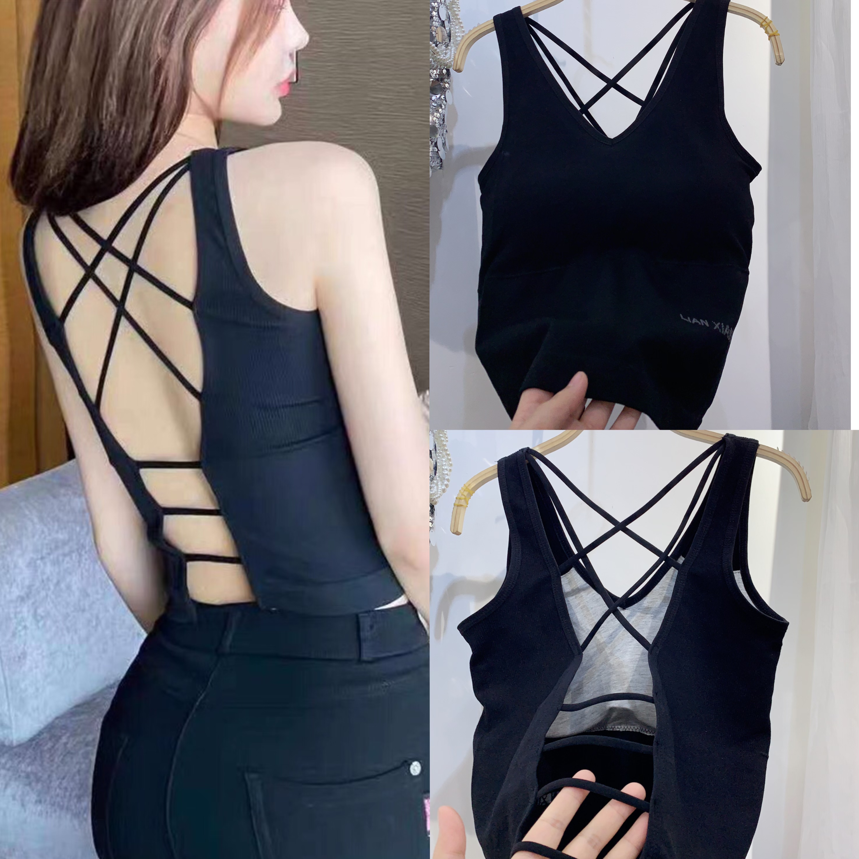 898大码美背运动背心(垫可拆)