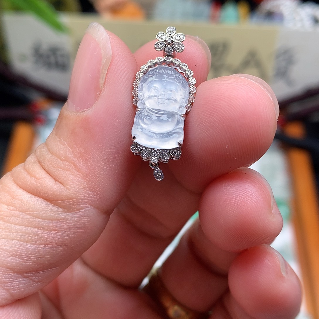 翡翠散珠18K金镶嵌缅甸天然A货翡翠冰种天使宝宝