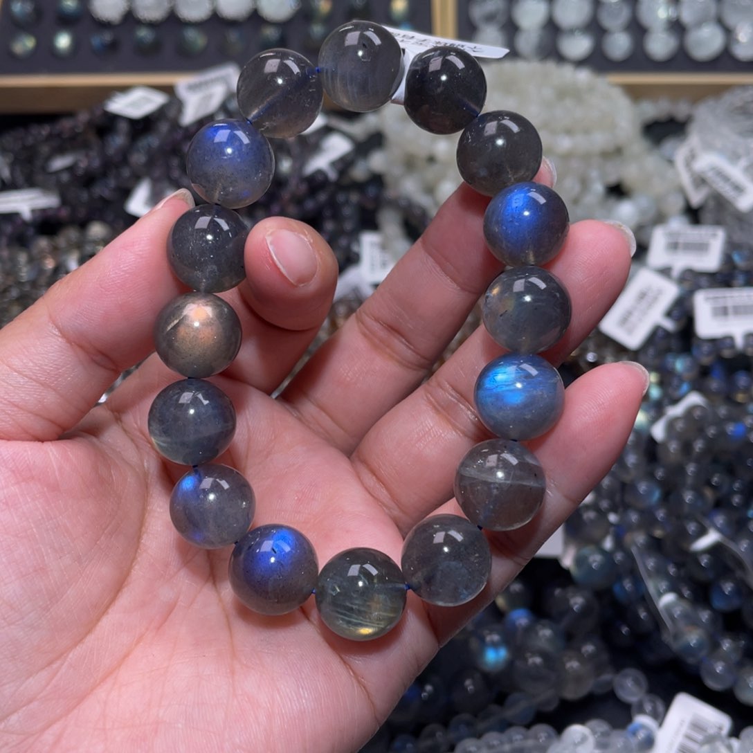 拉长石手链未镶嵌?黑体灰月光手链13mm+