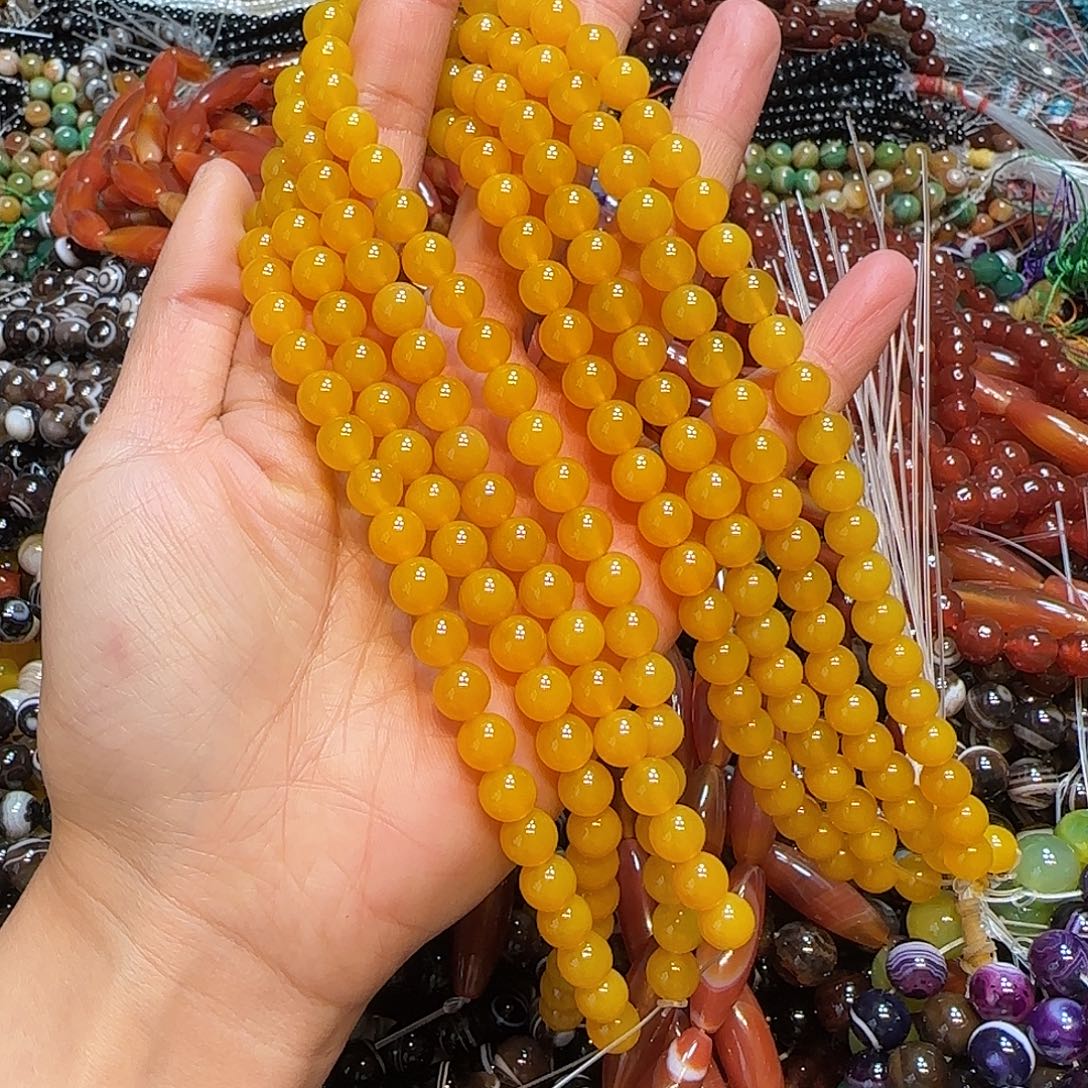 玛瑙/玉髓合金珠宝半成品8mm黄玛一条