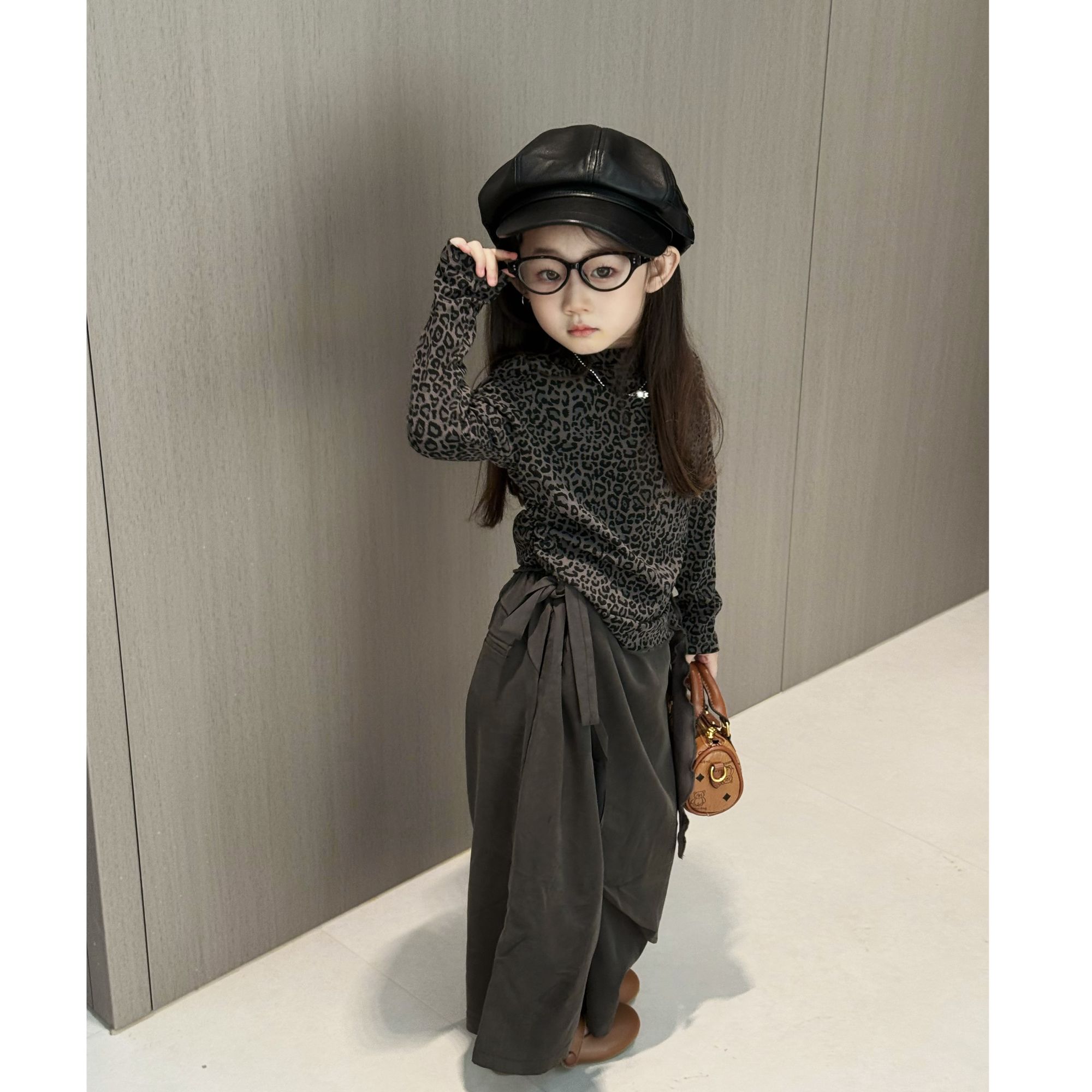 秋季新款童装女童套装韩版长袖豹纹T恤休闲裤两件套女童秋装