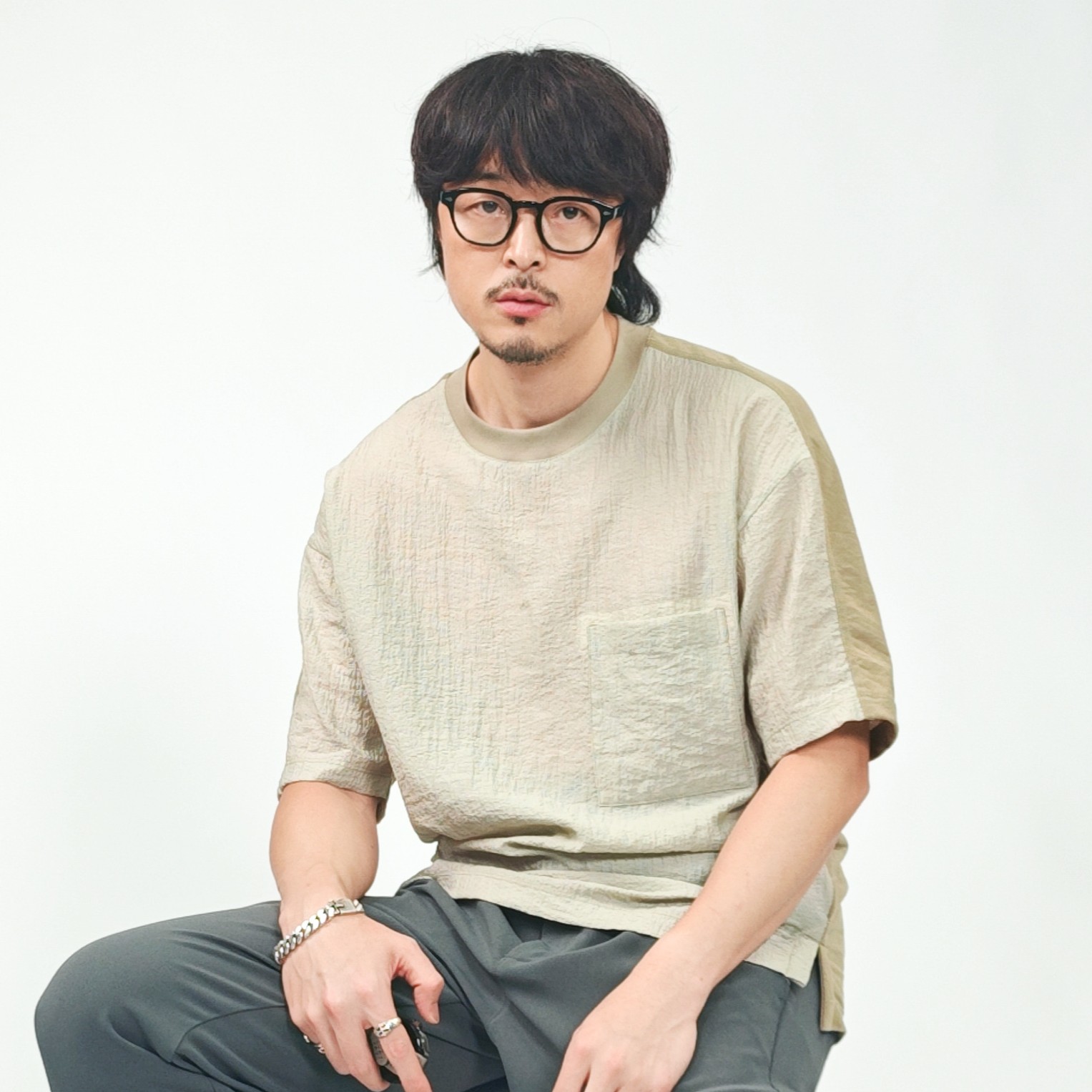 北纬三十度原创设计师夏季新中式禅意男装冰丝圆领宽松T恤25566