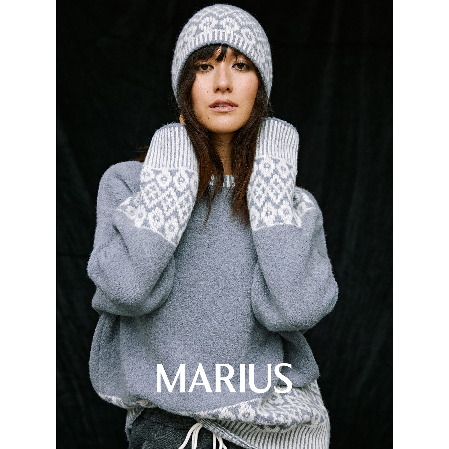 MARIUS |“约德尔”北欧复古费尔岛提花oversize针织衫针织帽