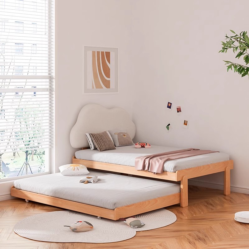 BekeKids儿童隐形抽拉床榉木床双层组合加宽拼接床北欧子母床拖床