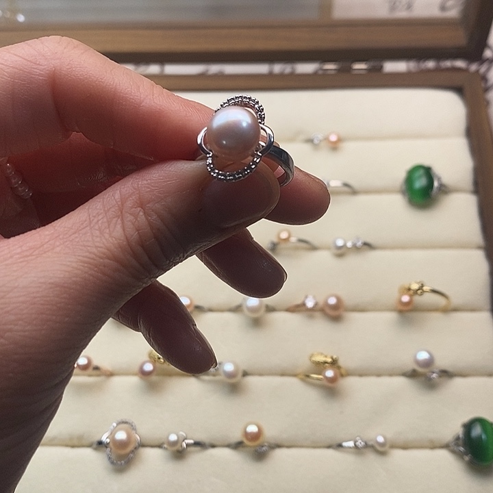 银S925镶嵌淡水珍珠戒指淡水珍珠戒指